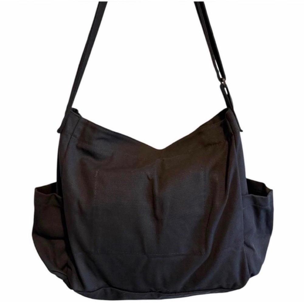 Vintage Style Black Unisex Canvas Crossbody Messenger Tote Bag - Large Capacity - Picture 3 of 6